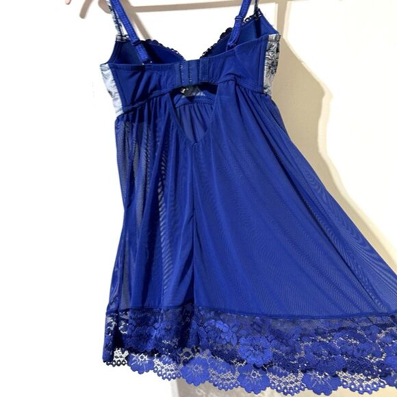 ADORE ME Size 30DDD Blue Underwired Lace Hem Babydoll Chemise Dress Sheer NWT - Picture 9 of 10